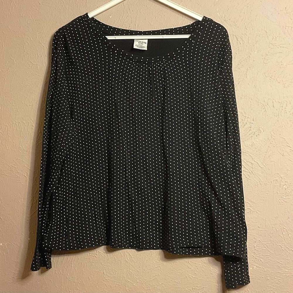 2XL Black Canyon River Blues polka-dot top with round collar and long sleeves